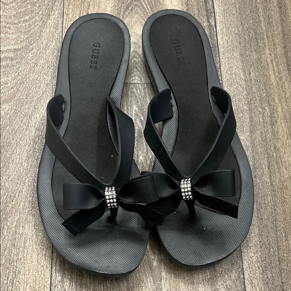 Guess Black Sandals with Bow Accent